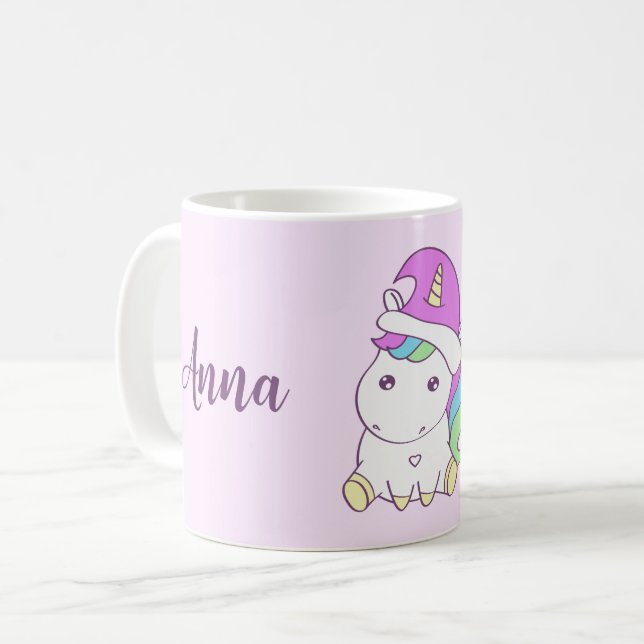 Mug Cute Unicorne dans le Casquette de Noël Nom person (Devant gauche)