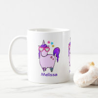 Cute Unicorne dans les lunettes en forme de coeur