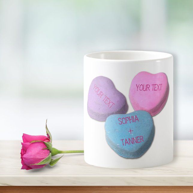 Mug Cute Valentine Candy Heart Texte et noms personnal (Créateur téléchargé)