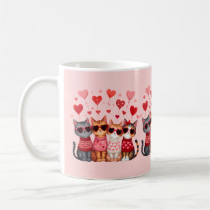 Mug Cute Valentine Chats en Lunettes de soleil Coeur