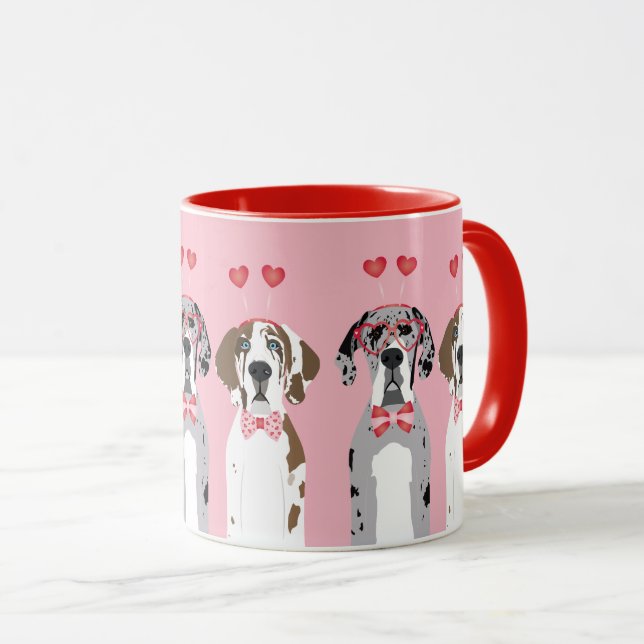 Mug Cute Valentine Great Dane Dogs Rose Red (Devant droit)