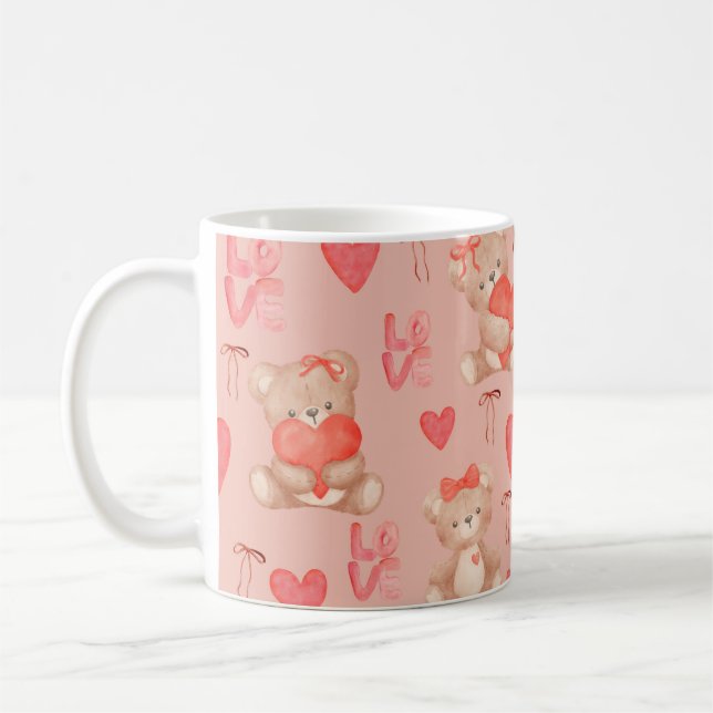 Mug Cute Valentines Brown Teddy Bear Seamless Pattern (Gauche)