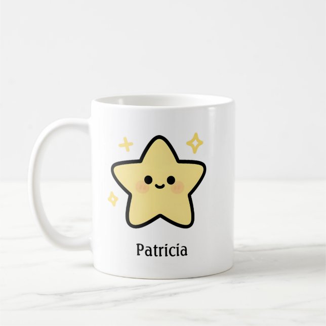Mug Cute whimsical yellow kawaii star monogram (Gauche)