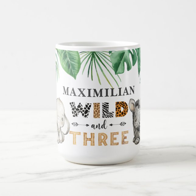Mug Cute Wild and Three Safari Animal Birthday (Centre)
