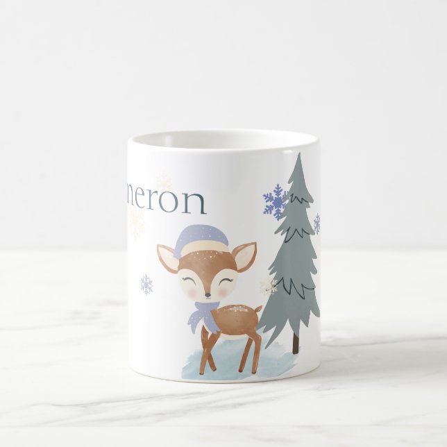 Mug Cute Winter Baby Deer Boy Fawn Nom Personnalisé (Centre)