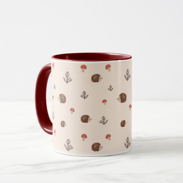 Mug Cute Woodland Hérisson et Motif de champignons (Devant gauche)