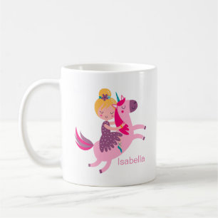Mug Cute Yellow Haired Girl équitation sur une licorne