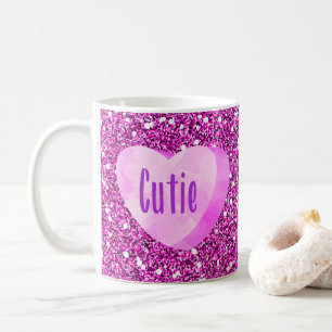 Mug Cutie rose bonbon Coeur Faux Parties scintillant