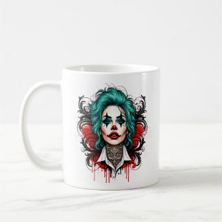 Mug Cyan Haired Clown Queen - Spooky Chic Design