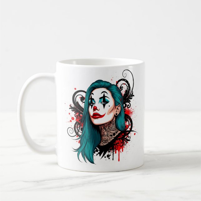 Mug Cyan Haired Clown Queen - Spooky Chic Design (Gauche)