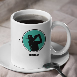 Mug Cyan Mens Golf Silhouette