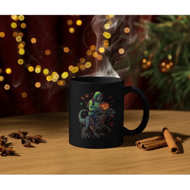 Mug Cyber Neon Skeleton équitation Robo Dino - Hallowe (Créateur téléchargé)