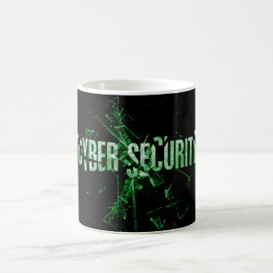 Mug Cyber sécurité   Typographie en verre cassé vert