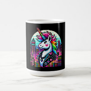 Mug Cyberpunk Unicorn Neon Pixel Art Cityscape Design