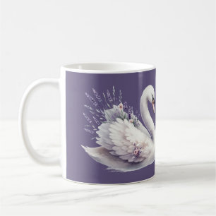 Mug Cygne aquarelle avec fleurs de lavande