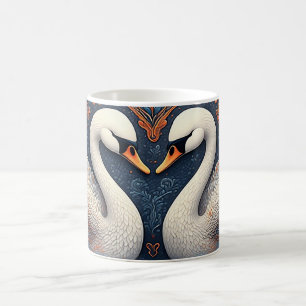 Mug Cygnes élégants par motifs floraux ornés