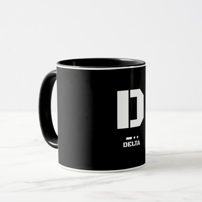 Mug D (Delta) Alphabet phonétique et code morse de l'O (Devant gauche)