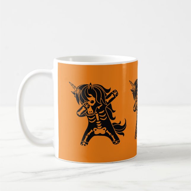 Mug Dabbing unicorne squelette Halloween orange noir (Gauche)