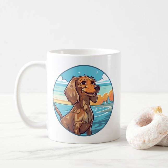 Mug Dachshund à la plage (Avec donut)