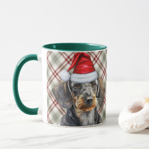 Mug Dachshund à poil dur plaid de fêtes Père Noël Chie
