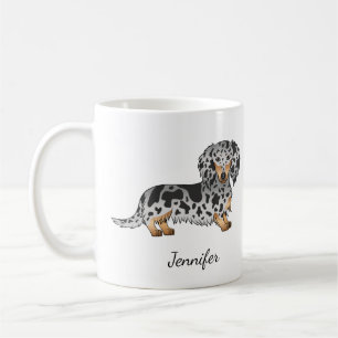 Mug Dachshund à poil long noir et tan panaché & Nom