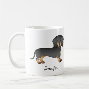 Mug Dachshund à poil ras noir et feu & Nom