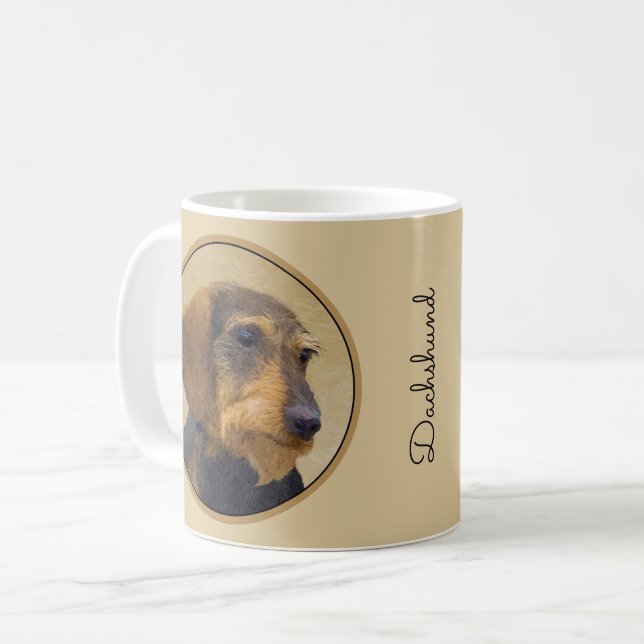 Mug Dachshund (À poils durs) Peinture Chien Art origin (Devant gauche)