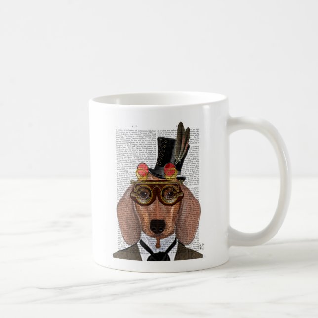 Mug Dachshund avec chapeau supérieur et lunettes (Droite)
