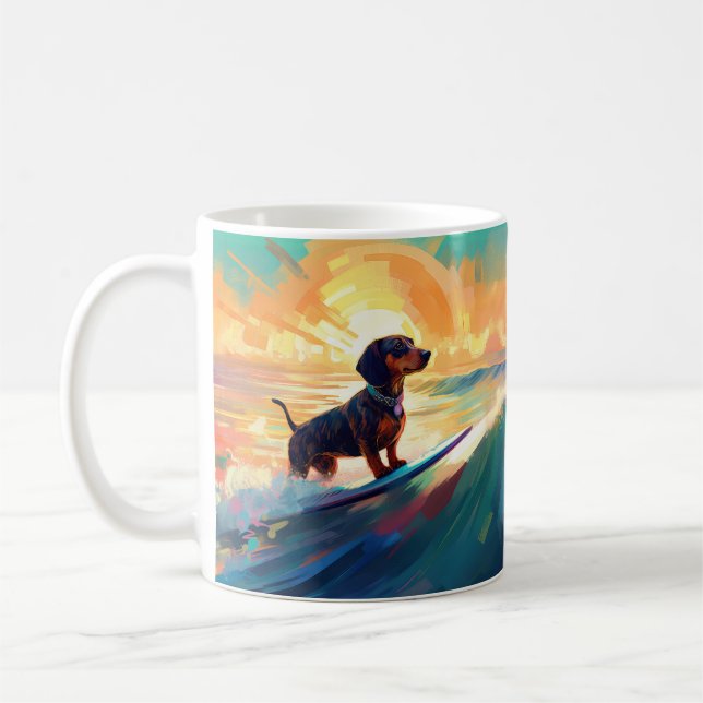 Mug Dachshund Beach Surf Peinture (Gauche)