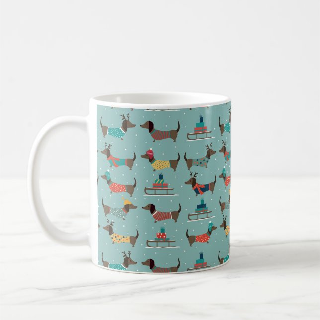 Mug Dachshund de vacances avec cadeaux et Motif de sle (Gauche)