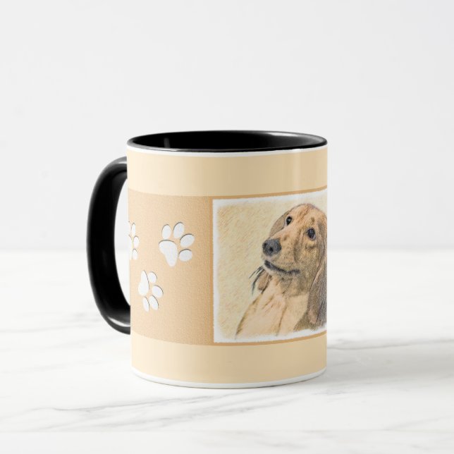 Mug Dachshund (Longhaerien) Peinture - Art Chien origi (Devant gauche)