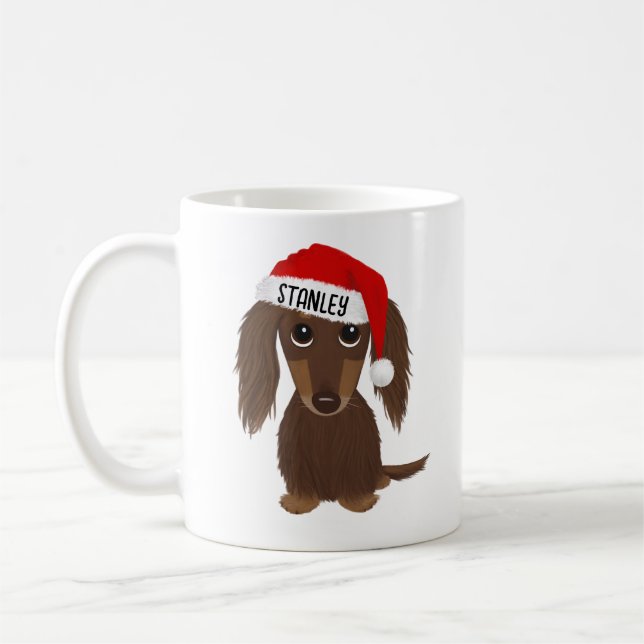 Mug Dachshund Père Noël Nom personnalisé (Gauche)