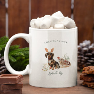 Mug Dachshund Renne Noël Monogramme