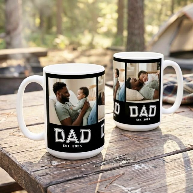 Mug Dad Established 3 Photo Collage Custom White Black (Créateur téléchargé)