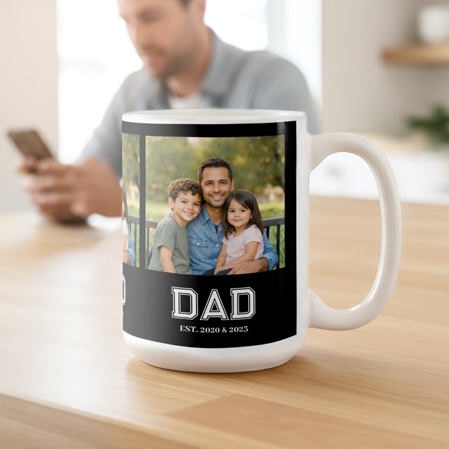 Mug Dad Established Black Photo Modern Typography Gift (Dad Established design with custom photo and sports-style text - the perfect Father's day gift!)