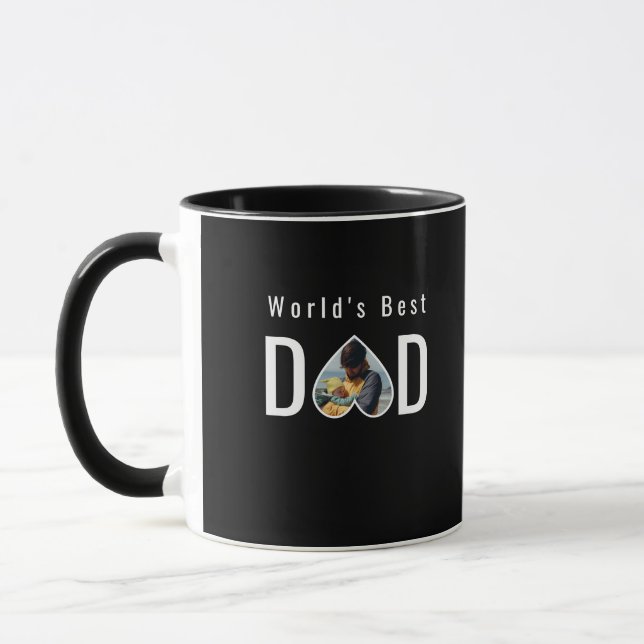 Mug Dad Photo in Black Heart Frame Modern Text (Gauche)