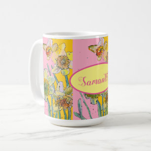 Mug Daffodil Peinture Aquarelle Jaune Rose floral