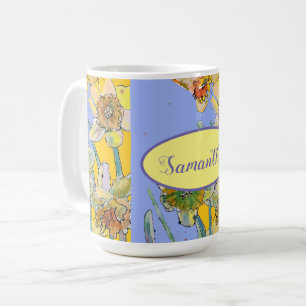 Mug Daffodil Peinture Aquarelle Jaune Violet fleuri