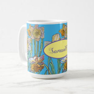 Mug Daffodil Peinture Aquarelle Turquoise Bleu floral