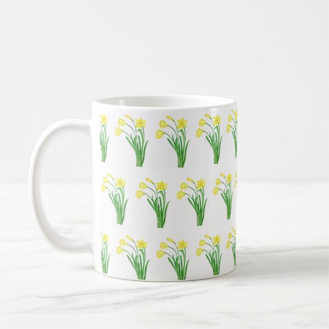 Mug Daffodiles Aquarelle Jaune Ressort Floral Joli (Gauche)