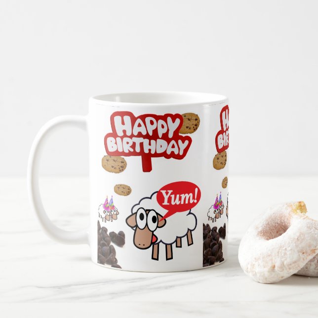 Mug d'agneau joyeuse Mug d'anniversaire (Avec donut)