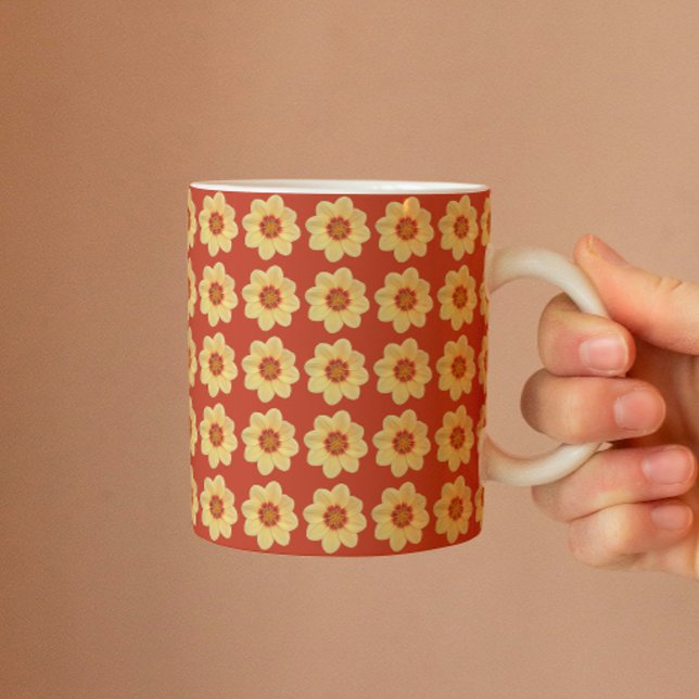 Mug Dahlia jaune motif floral sur rouge (In Situ)