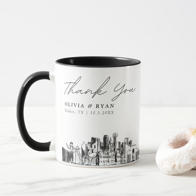 Mug Dallas Croquis Simple Mariage Personnalisé Café Mu (Avec donut)