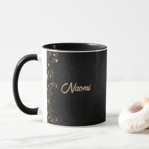 Mug Damas florales noir et or
