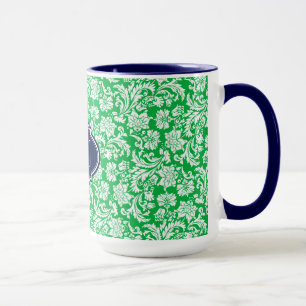 Mug Damas florales vert et blanc brillant monogrammes 