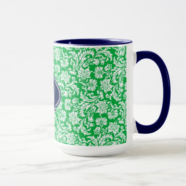 Mug Damas florales vert et blanc brillant monogrammes  (Droite)