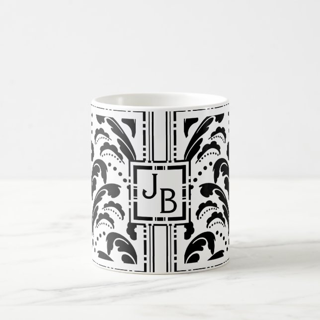 Mug Damassé florale d'art déco d'initiales faites sur (Centre)