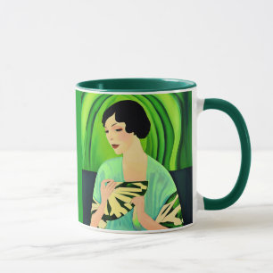 Mug Dame Art déco avec ventilateur en Jade Green