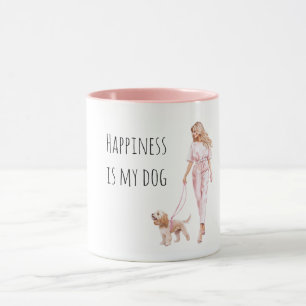 Mug Dame aux Cheveux Blonds Promenant Chien