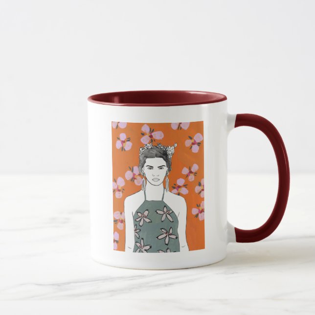 Mug Dame aux fleurs roses - Orange (Droite)